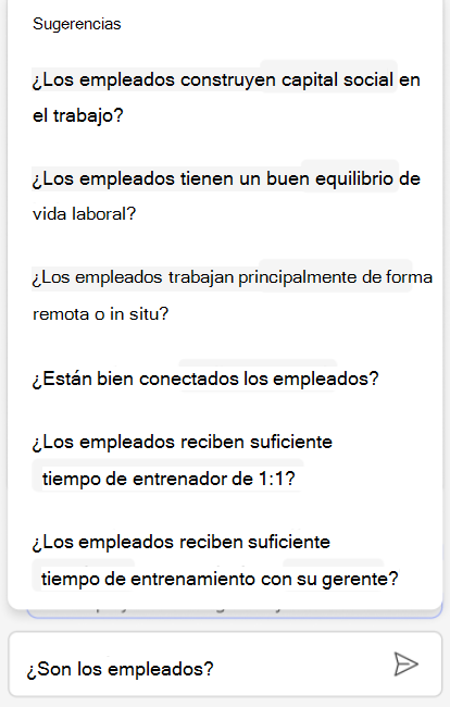 Captura de pantalla que muestra cómo Copilot puede ayudar con las preguntas sugeridas.