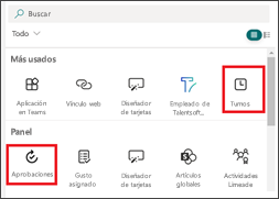 Captura de pantalla de cómo buscar una aplicación de Microsoft en la ventana del selector de tarjetas.