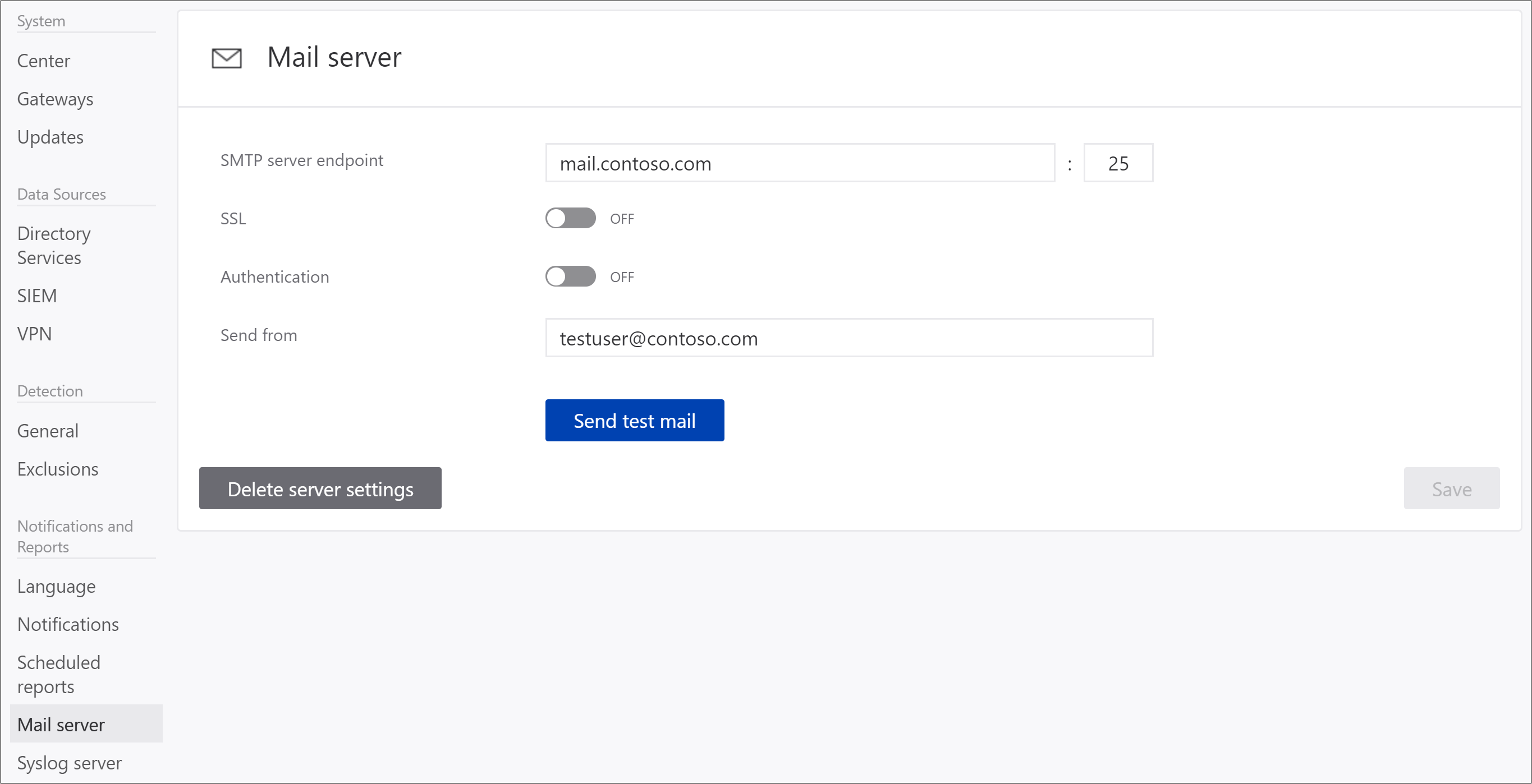 Imagen de configuración del servidor de correo electrónico de ATA.