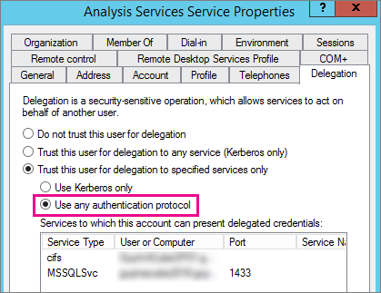 Analysis Services: Delegación restringida