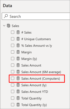 medida Sales Amount (Computers) en el conjunto de datos 