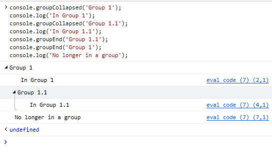 Grouping messages in the console