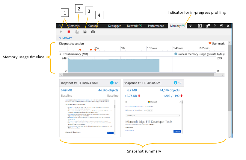 The Microsoft Edge  DevTools Memory panel