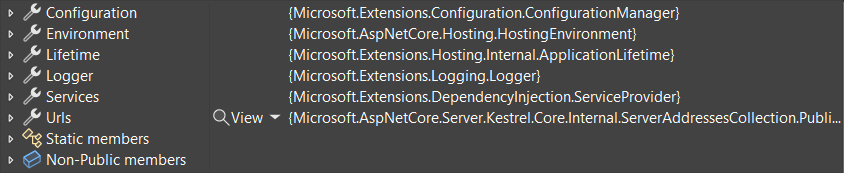 Visualización poco útil del depurador del tipo WebApplication en .NET 7.