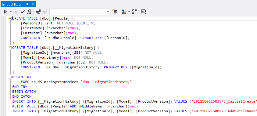 Actualización del script SQL