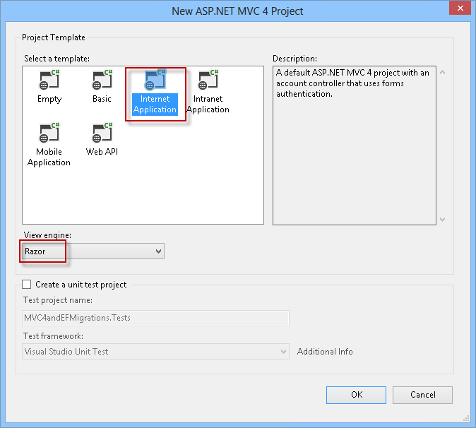 Nueva aplicación de Internet ASP.NET MVC 4