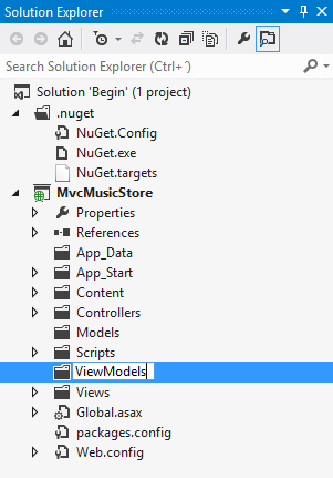 Carpeta ViewModels en el Explorador de soluciones