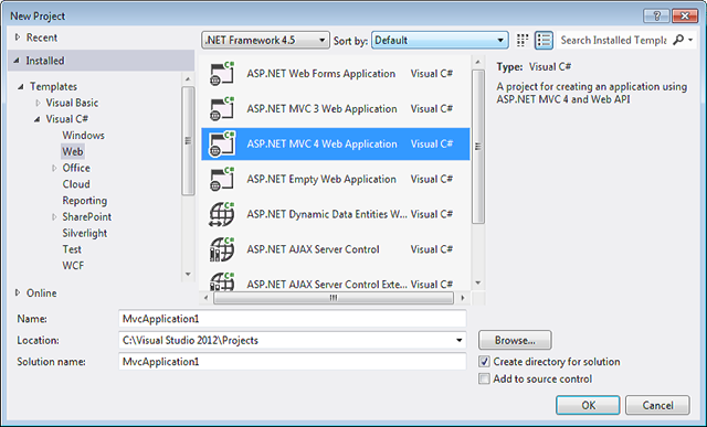 Nueva aplicación ASP.NET MVC