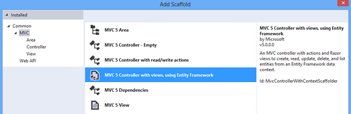 Adición de un nuevo controlador MVC5 con vistas