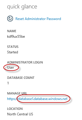 Panel de SQL Database Server