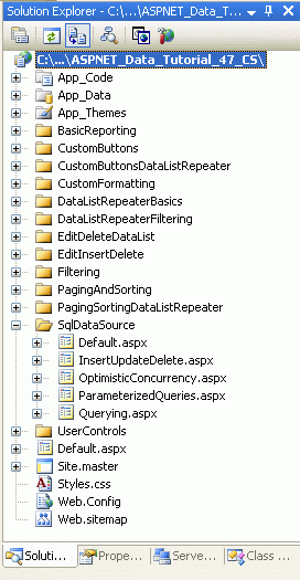 Agregar las páginas de ASP.NET para los tutoriales relacionados con el control SqlDataSource