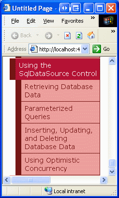 El mapa del sitio ahora incluye entradas para los tutoriales de SqlDataSource