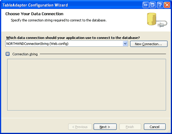 The First Step of the TableAdapter Configuration Wizard