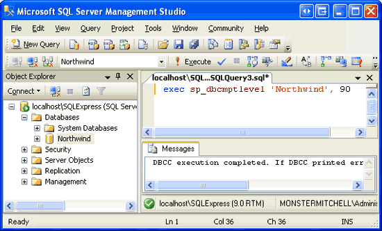 Actualice el nivel de compatibilidad de la base de datos Northwind