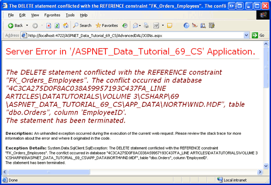 Deleting an Employee That has Corresponding Orders Results in a Foreign Key Constraint Violation