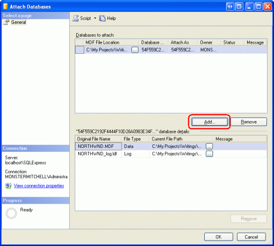 Attach the NORTHWND.MDF Database from the App_Data Folder