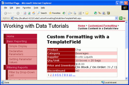 Se usan dos TemplateFields para personalizar la presentación