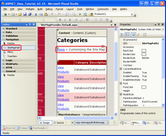 Agregue un SiteMapPath a Default.aspx