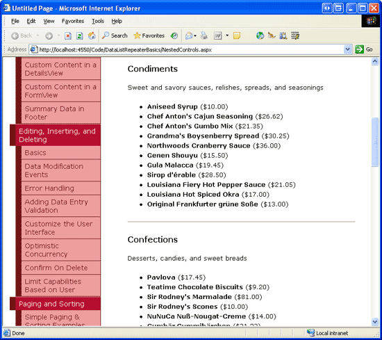 The Outer Repeater Lists Each Category; the Inner One Lists the Products for that Category