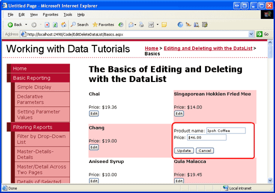 Hacer clic en el botón Editar hace que el producto sea editable