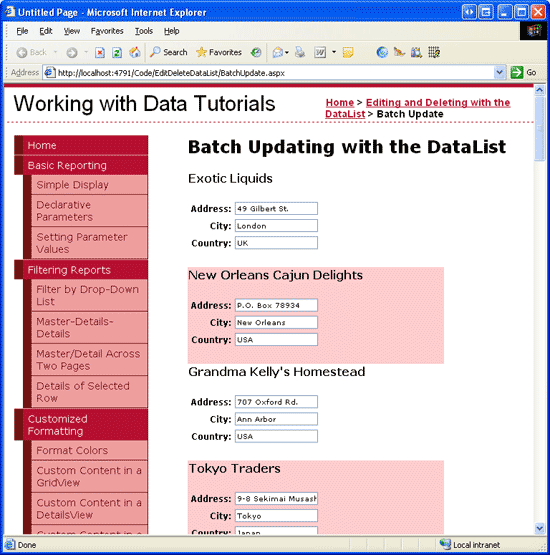 Cada proveedor de la lista de datos es editable