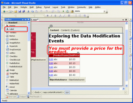 Se ha agregado una etiqueta encima de GridView