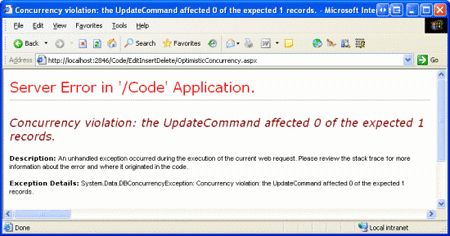 When a Concurrency Violation is Detected, a DBConcurrencyException is Thrown