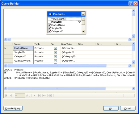 Configurar las instrucciones INSERT, UPDATE y DELETE en el Generador de consultas