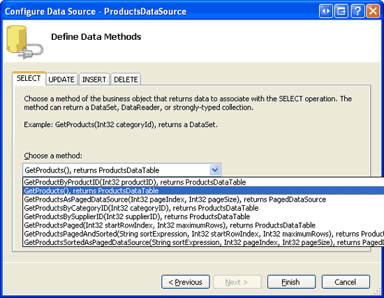 Display the Data Returned from the ProductsBLL Class s GetProducts Method