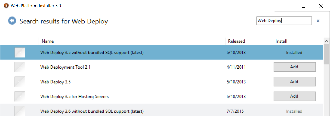 Instalación de Web Deploy mediante WPI