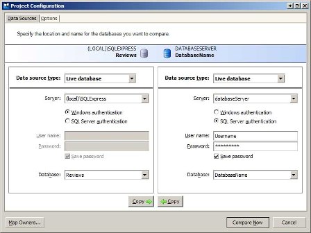 Compare the Development and Production Databases