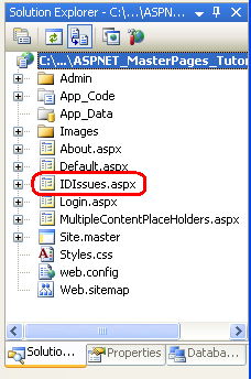 Adición de IDIssues.aspx de Página de contenido a la carpeta de nivel superior