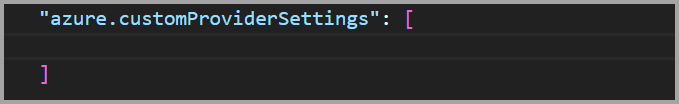 Captura de pantalla de azure.customProviderSettings agregada al archivo settings.json.