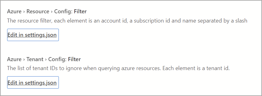 Captura de pantalla de las opciones de configuración de recursos de la autenticación de Azure.