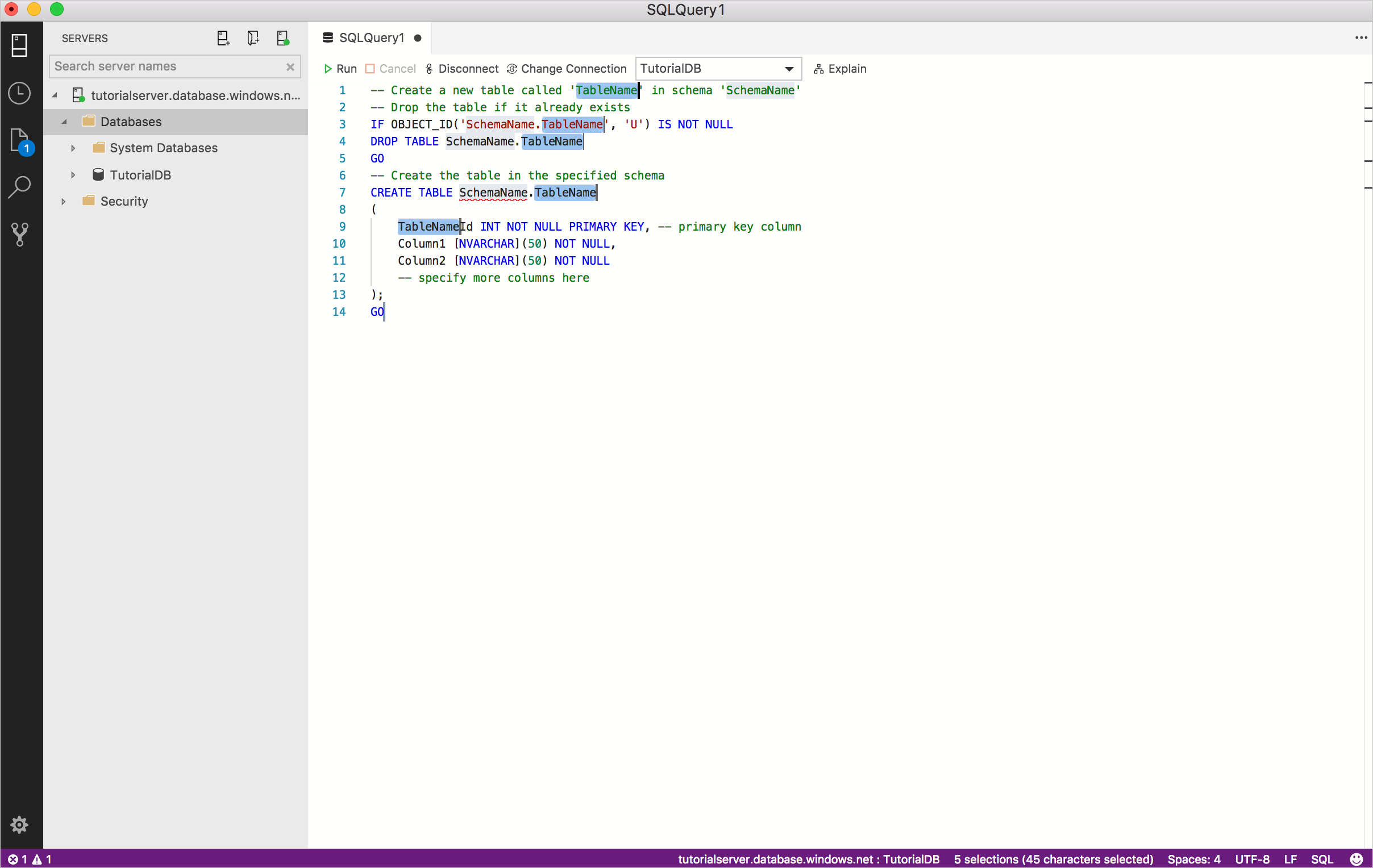 crear fragmentos de código de tabla