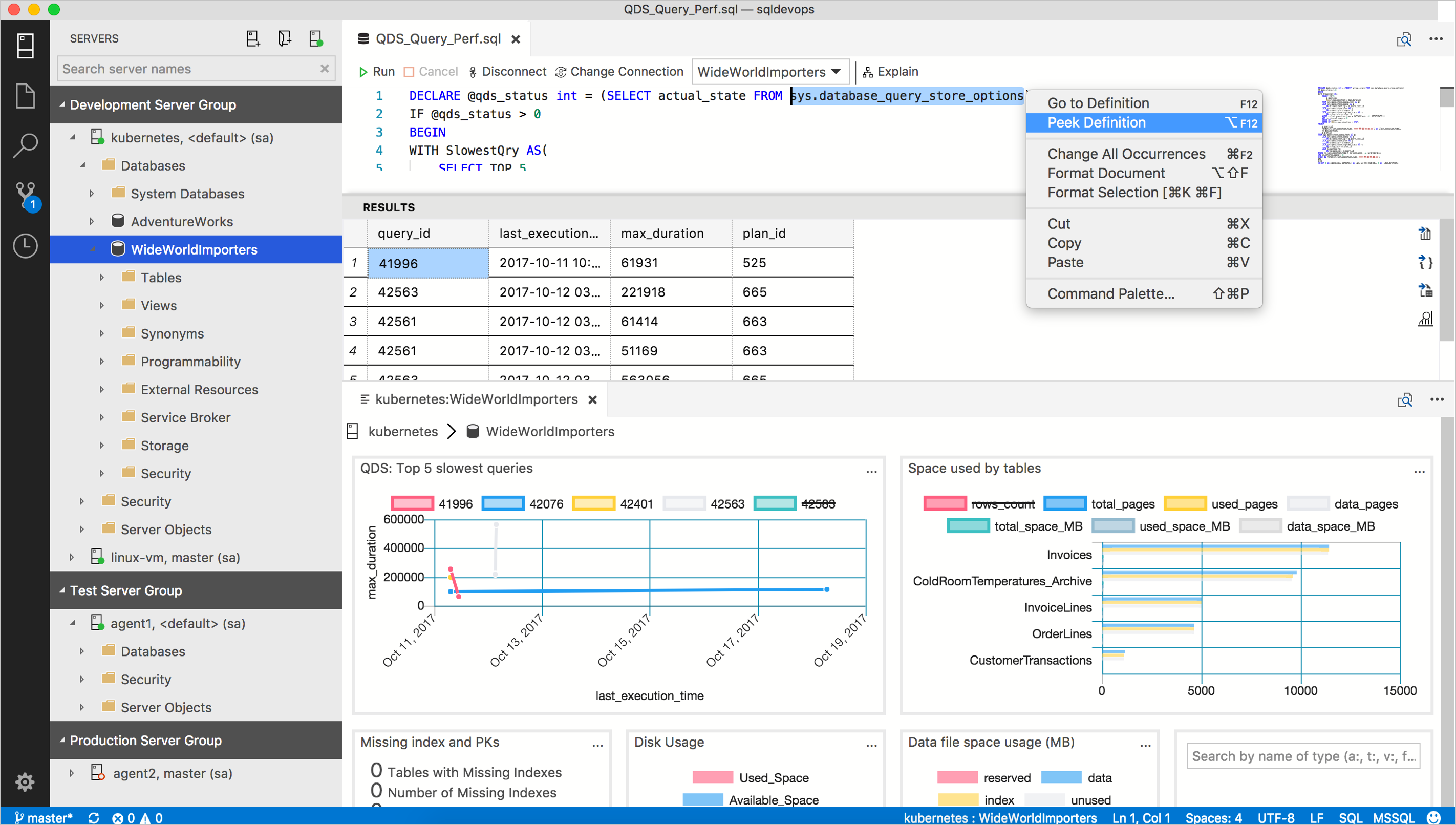 Panel de base de datos