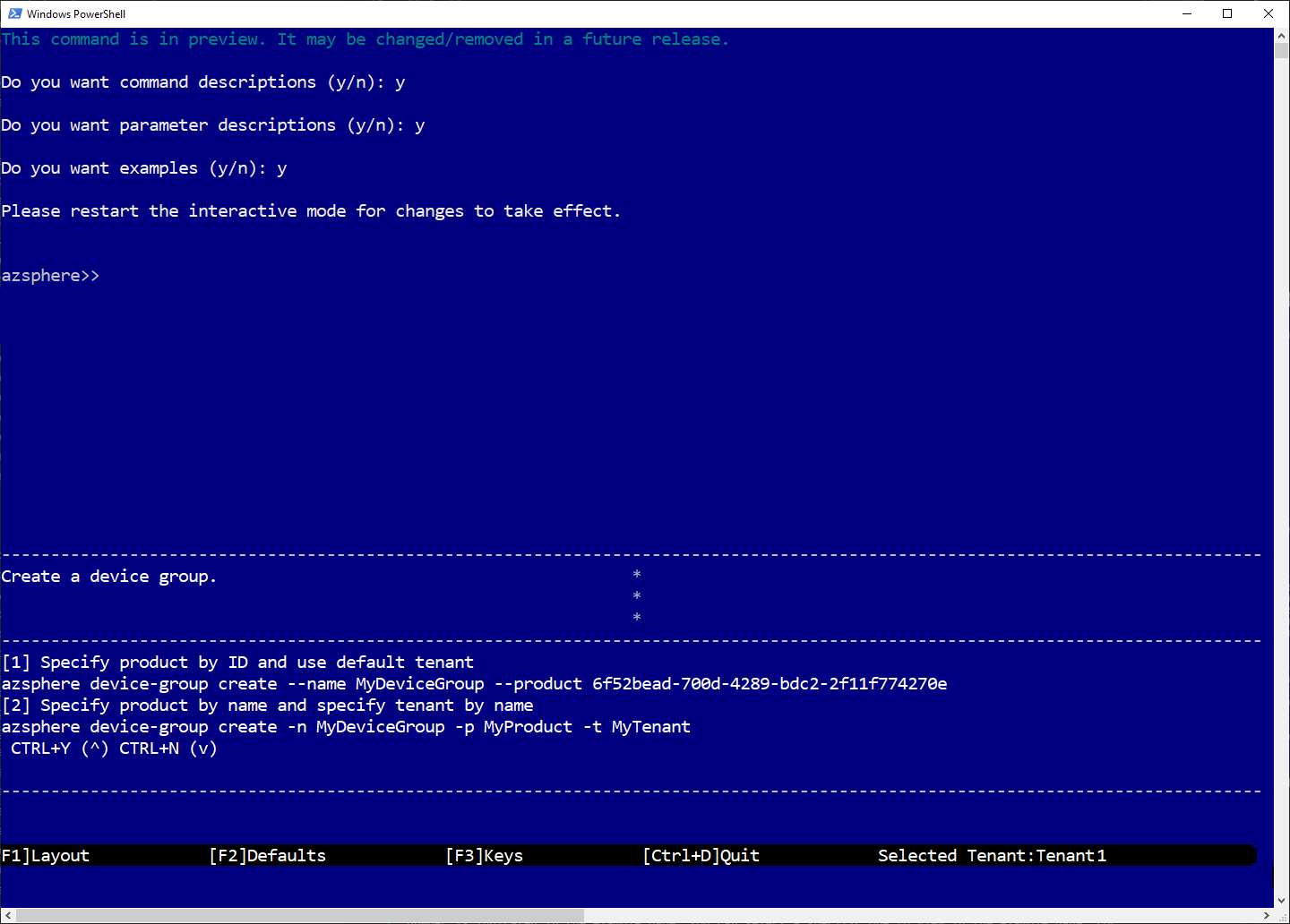 Modo interactivo de Azure Sphere F1