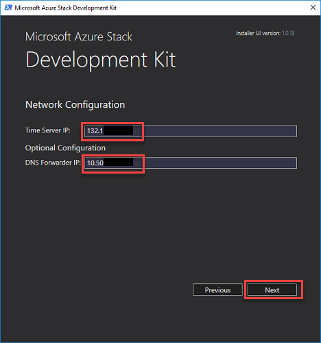 Página de configuración de red del ASDK