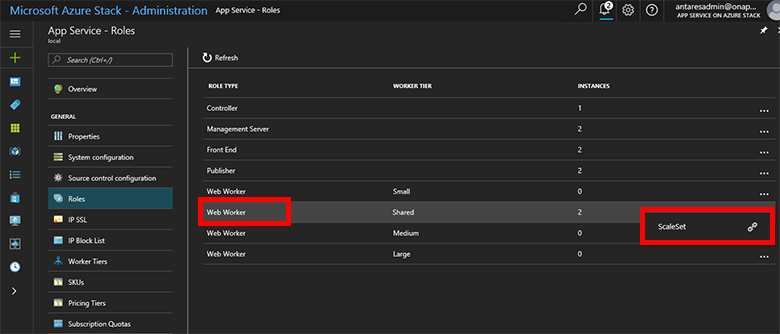 Roles de App Service del conjunto de escalado en el portal del administrador de Azure Stack Hub