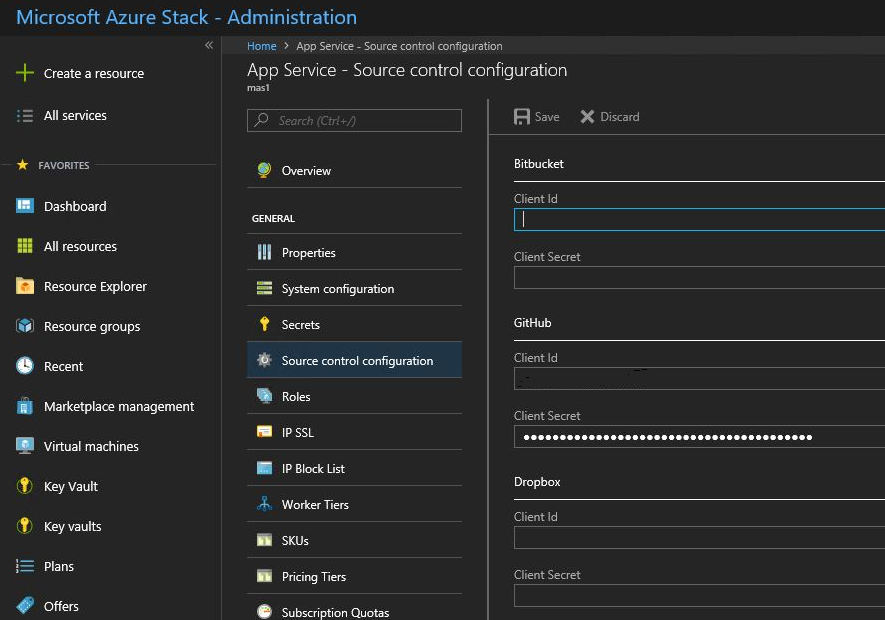 Configuración de control del código fuente de administración de proveedores de recursos de App Service