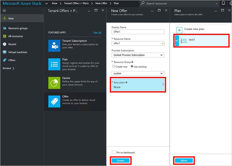 Captura de pantalla que muestra cómo seleccionar el plan para incluirlo en la oferta de Azure Stack Hub.