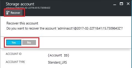 Confirmación de recuperación de una cuenta de almacenamiento