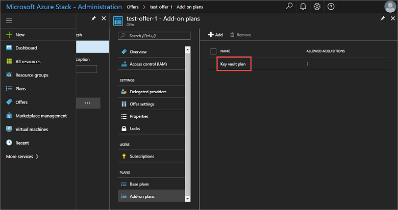 Revisión de la lista de planes complementarios en el portal de administración de Azure Stack