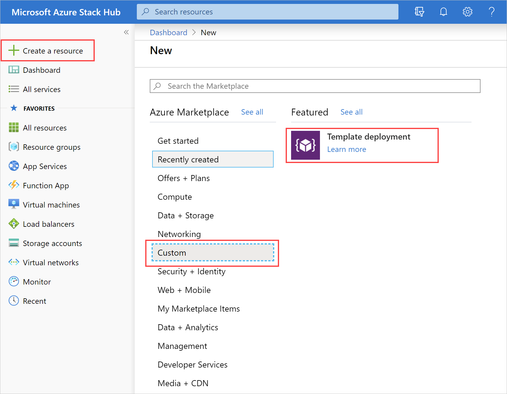 Creación de un recurso en el portal de Azure Stack Hub