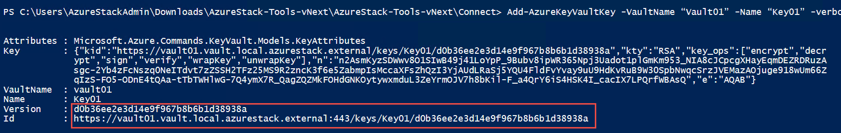 Nueva clave del almacén de claves generada en Powershell