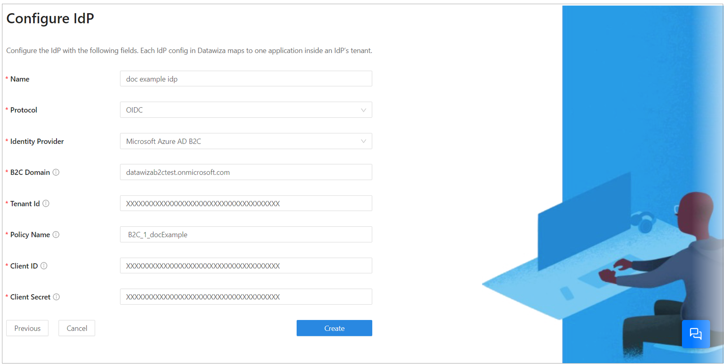 Captura de pantalla de los valores de configuración del IdP.