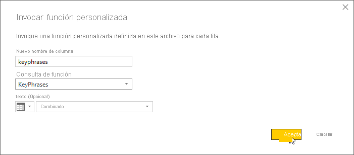 Invocación de una función personalizada