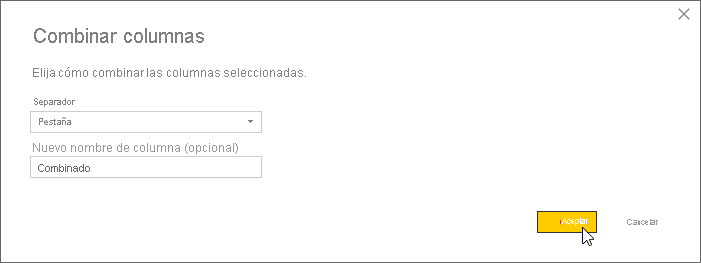 Combinación de campos con el cuadro de diálogo Combinar columnas
