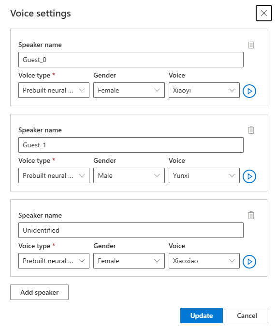 Captura de pantalla del ajuste de la configuración de voz en la página configuración de voz.