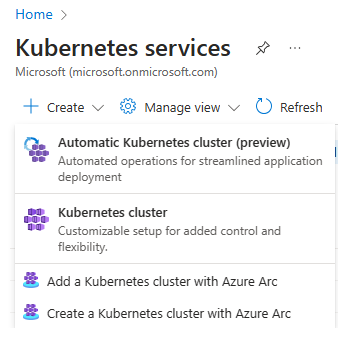 Captura de pantalla del punto de entrada para crear un clúster de AKS Automatic en Azure Portal.